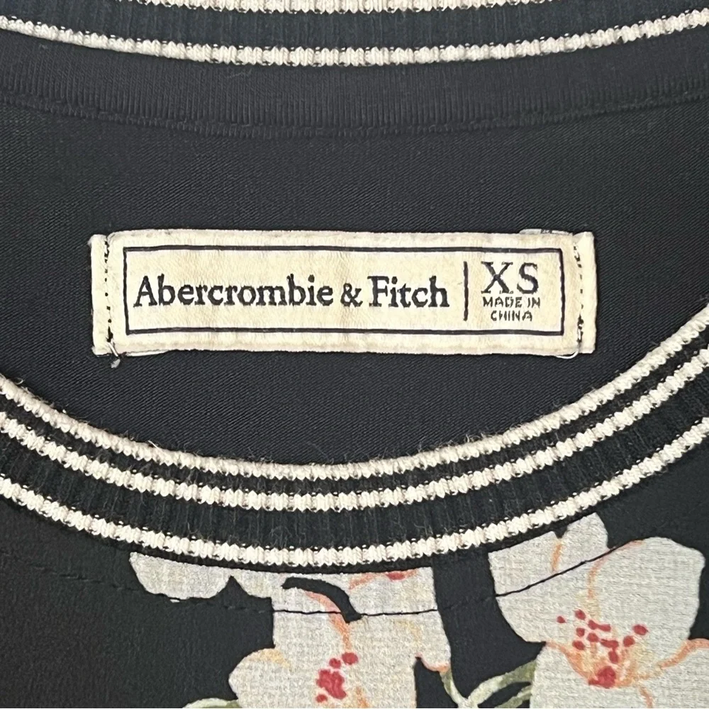 Abercrombie & Fitch Floral Black Mini Dress XS Sheer Sleeves